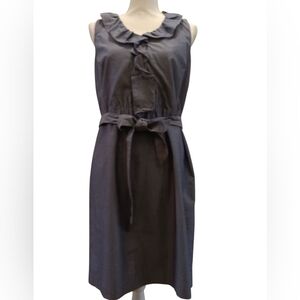 Ann Taylor Factory Blue Chambray Ruffle Tie waist Sleeveless Dress 10P